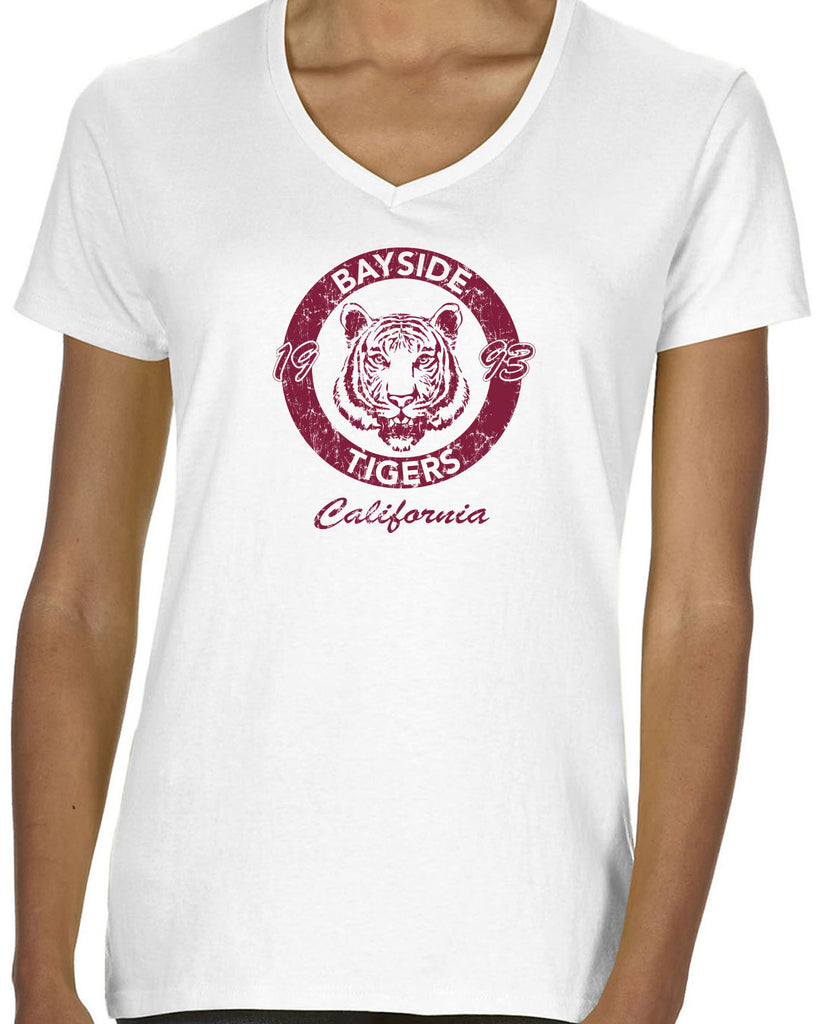 Bayside Tigers Womens V-Neck Shirt Saved By The Bell Tigers Halloween Costume 90s Tv Show Zack Slater Vintage Retro