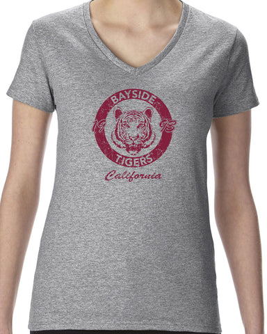 Bayside Tigers Womens V-Neck Shirt Saved By The Bell Tigers Halloween Costume 90s Tv Show Zack Slater Vintage Retro