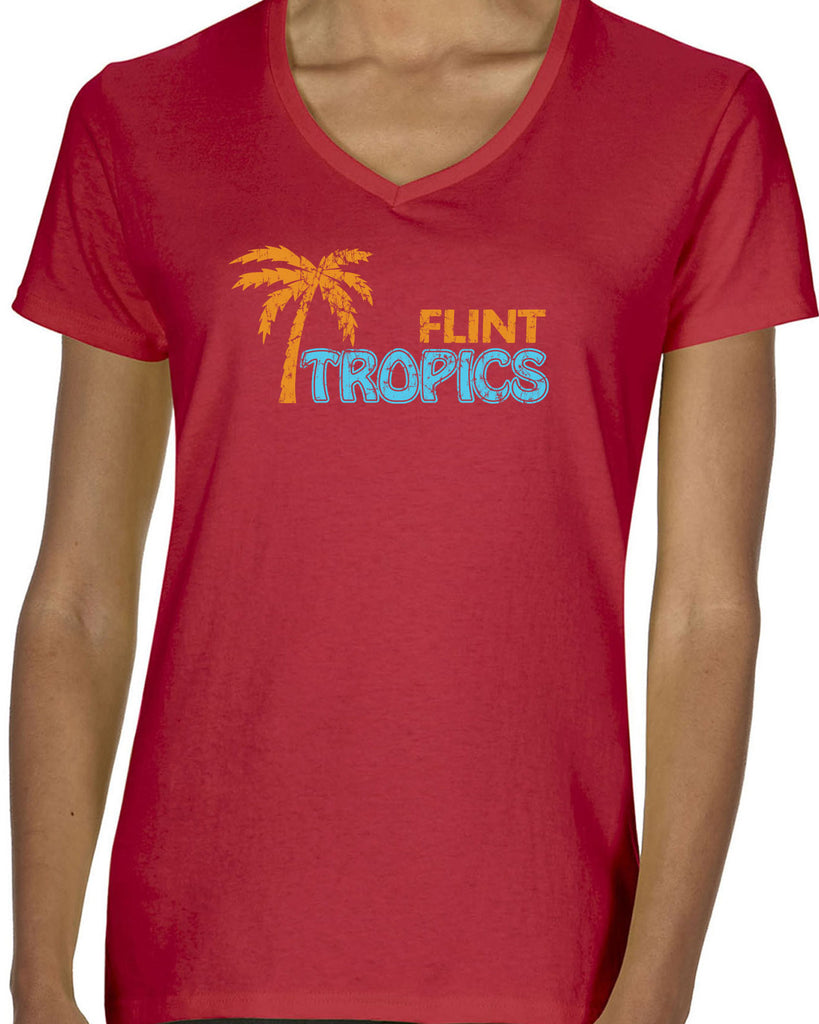 Flint Tropics Womens V-Neck Shirt Funny Semi Pro Movie Jackie Moon Basketball Jersey Uniform Halloween Costume Movie Vintage Retro