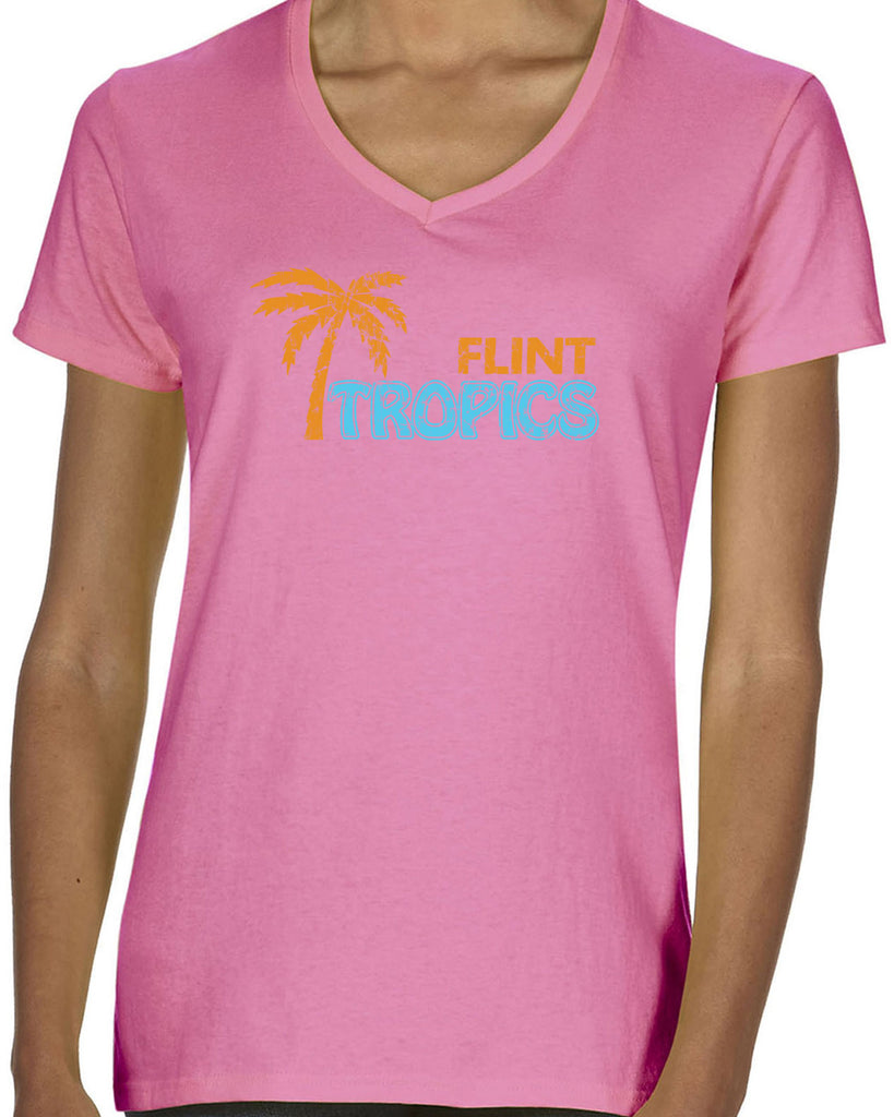 Flint Tropics Womens V-Neck Shirt Funny Semi Pro Movie Jackie Moon Basketball Jersey Uniform Halloween Costume Movie Vintage Retro