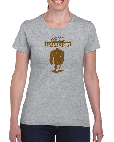 Gone Squatching Womens T-Shirt Big Foot Squatchin Yeti Hunter Outdoors Funny Vintage Retro
