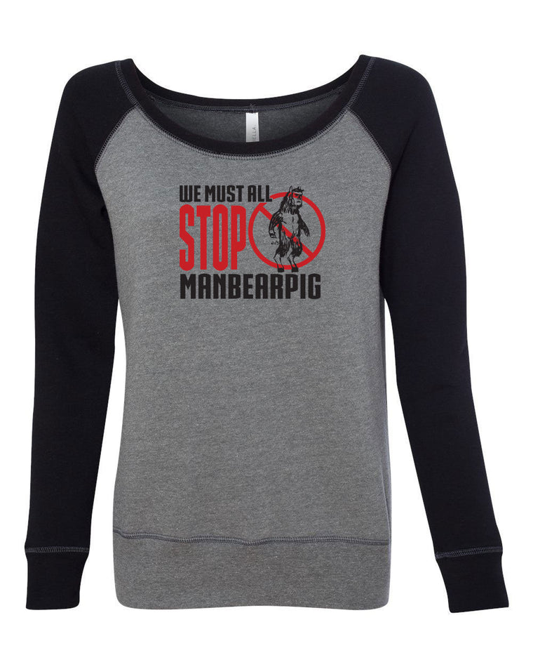 Women's Off the Shoulder Sweatshirt - Stop ManBearPig