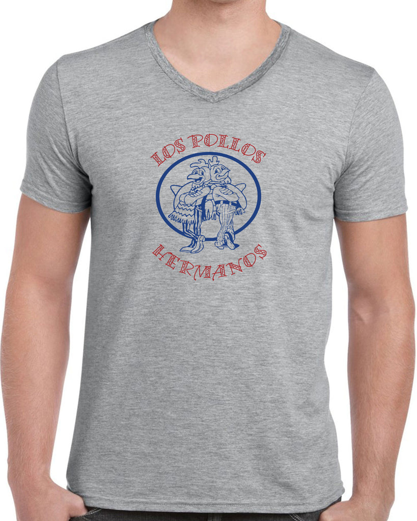 Los Pollos Hermanos Mens V-Neck Shirt Funny Breaking Bad Fried Chicken Walt White TV Show Vintage Retro