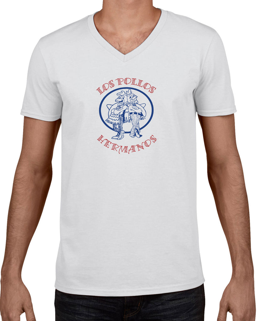 Los Pollos Hermanos Mens V-Neck Shirt Funny Breaking Bad Fried Chicken Walt White TV Show Vintage Retro