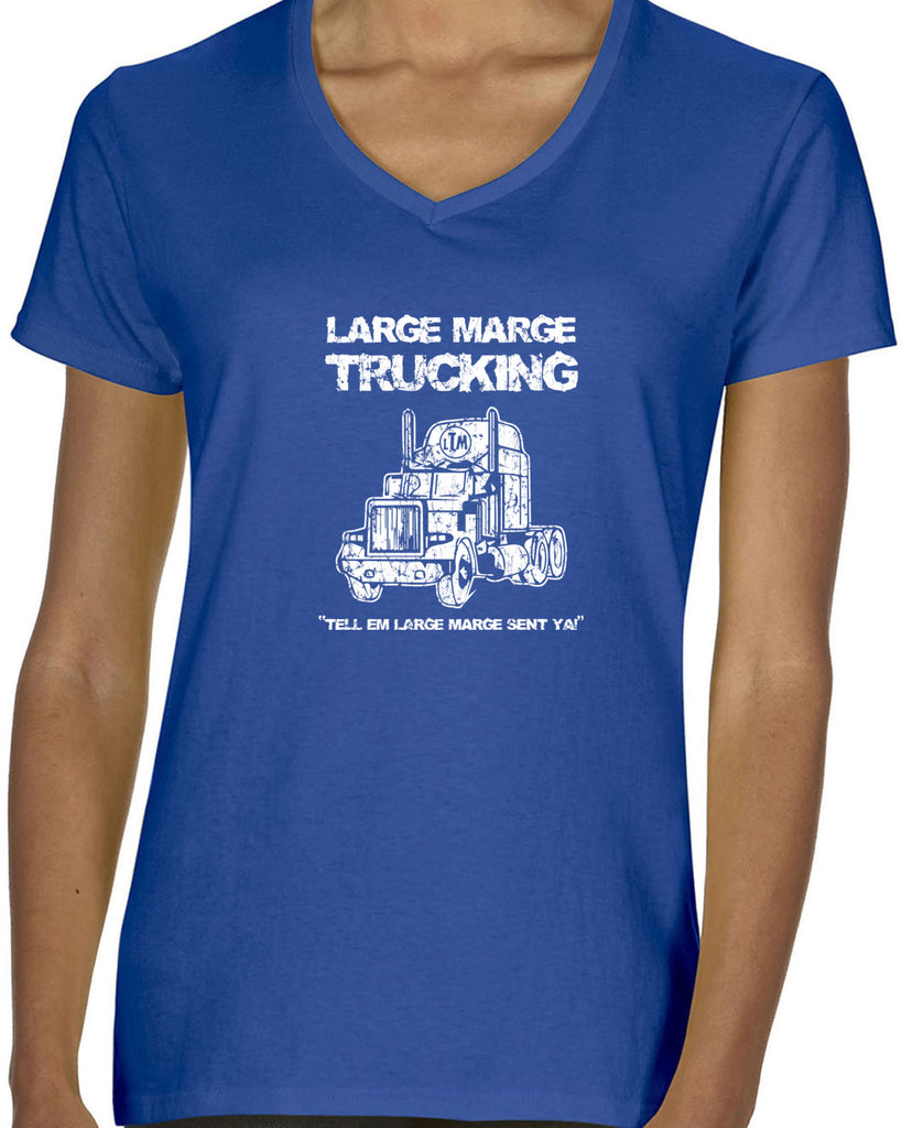 Large Marge Trucking Womens V-Neck Shirt Pee Wee's Big Adventure 80s Tell Em Large Marge Sent Ya Vintage Retro