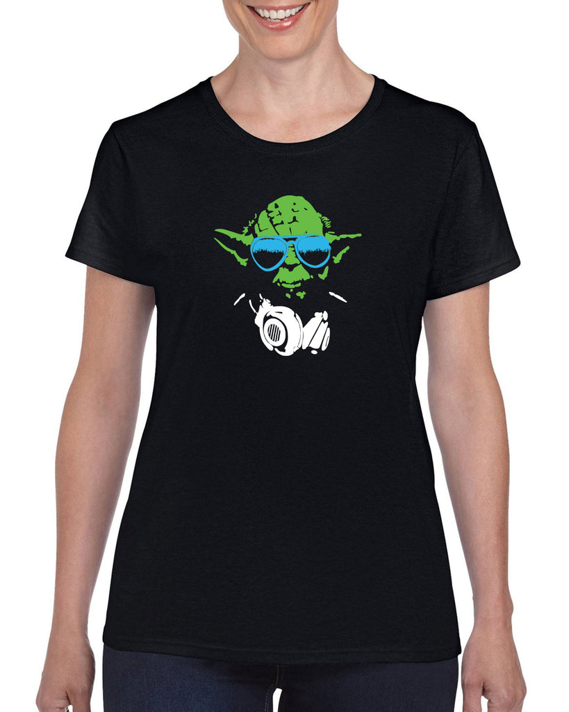 DJ Yoda Womens T-Shirt Jedi Light Saber Movie Star Geek Nerd Wars Vintage Retro