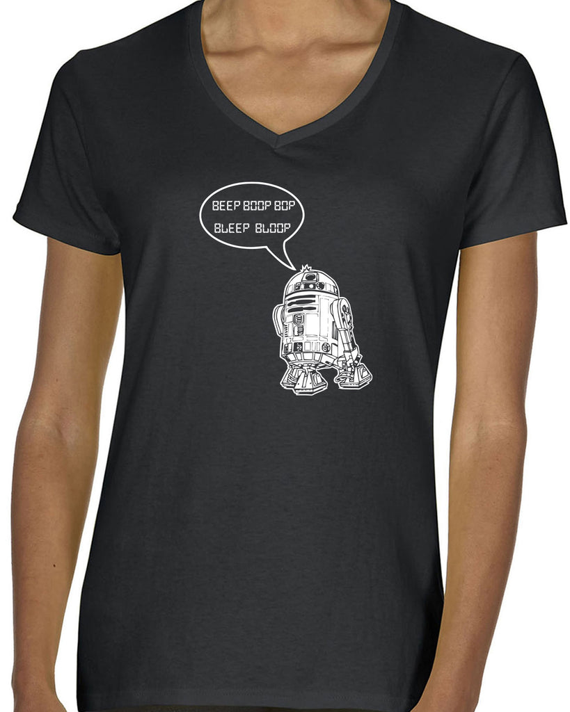 Beep Boop Bop Bleep Bloop Womens V Neck Shirt Funny Droid Star Wars 3CPO Jedi Geek Nerd