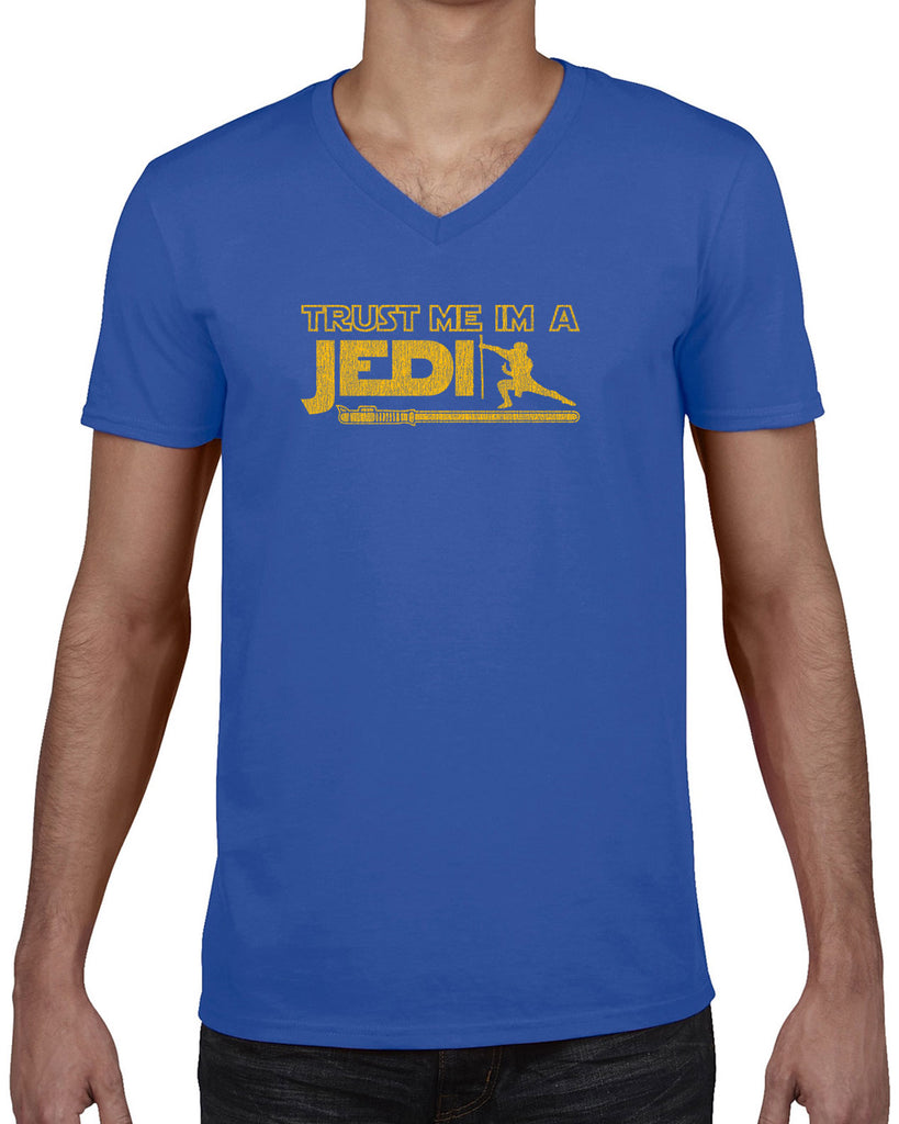 Trust Me Im A Jedi Mens V-Neck Shirt Funny Star Wars Geek Nerd Light Saber 80s Party Costume