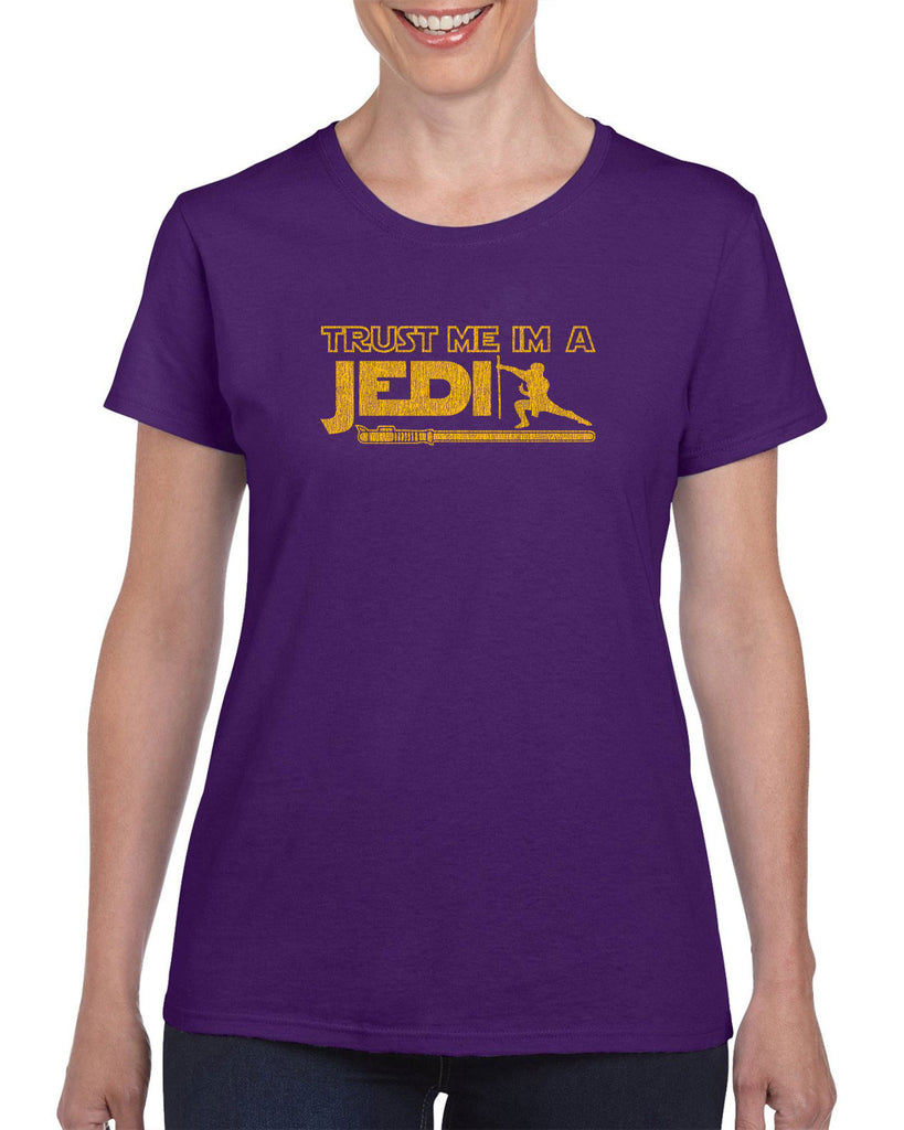 Trust Me Im A Jedi Womens T-shirt Funny Star Wars Geek Nerd Light Saber 80s Party Costume