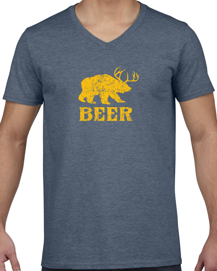 Men's Short Sleeve V-Neck T-Shirt - Beer Deer Bear?