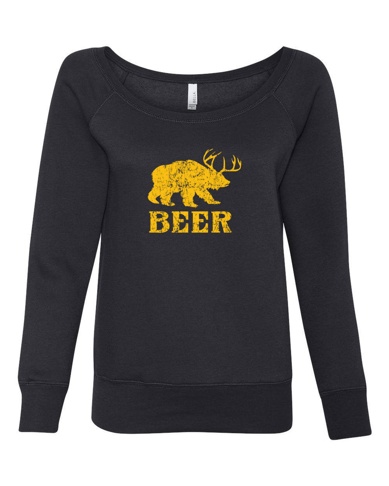 Women's Off the Shoulder Sweatshirt - Beer Deer Bear?