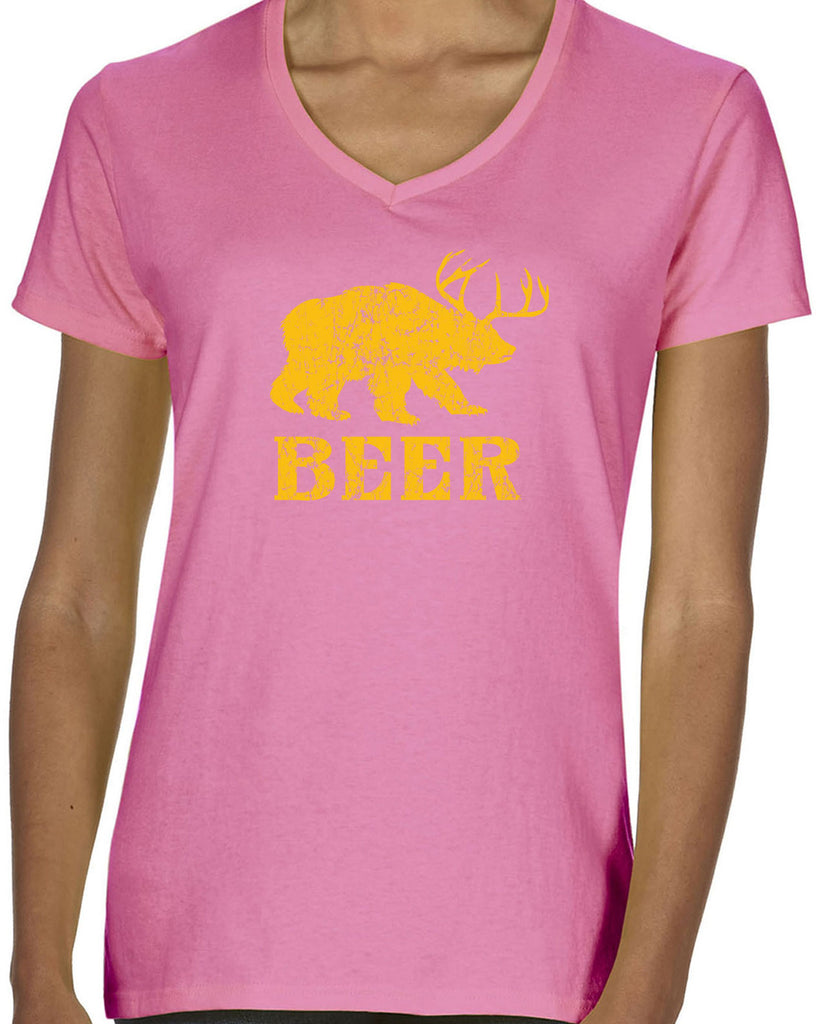 Beer Bear Deer Womens V-Neck Shirt Party Costume Rude Vulgar Drunk Drinking Game College
