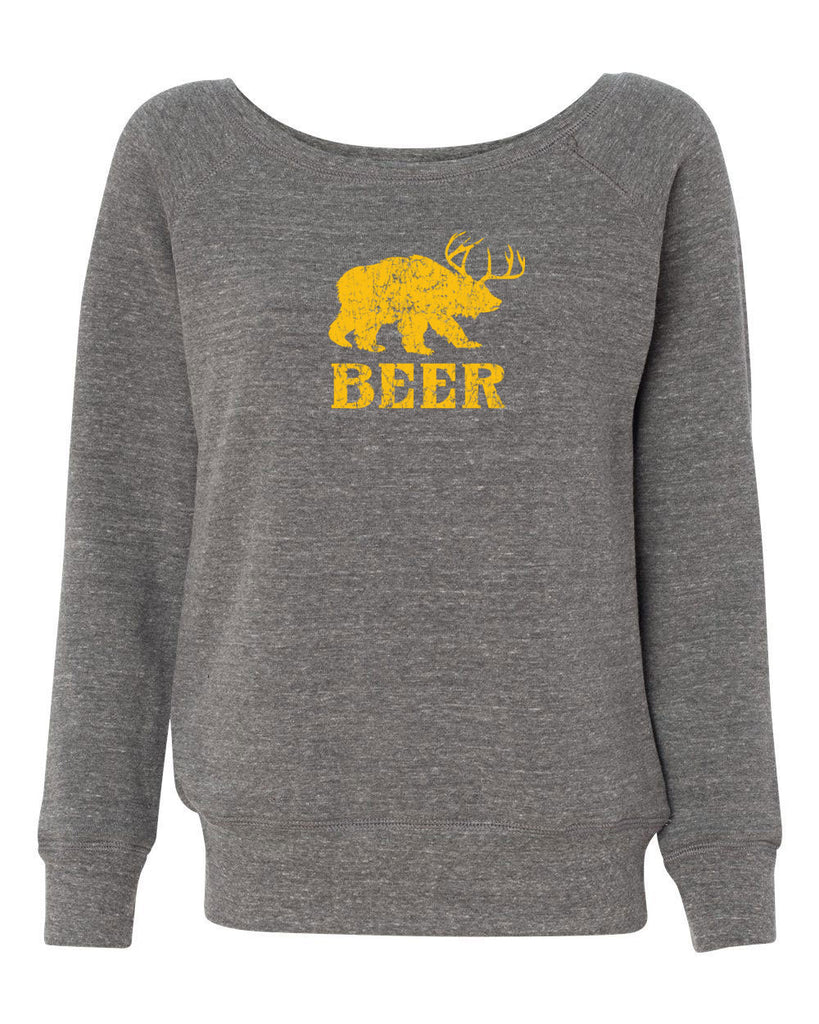 Beer Bear Deer Womens Off The Shoulder Crew Sweatshirt Party Costume Rude Vulgar Drunk Drinking Game College