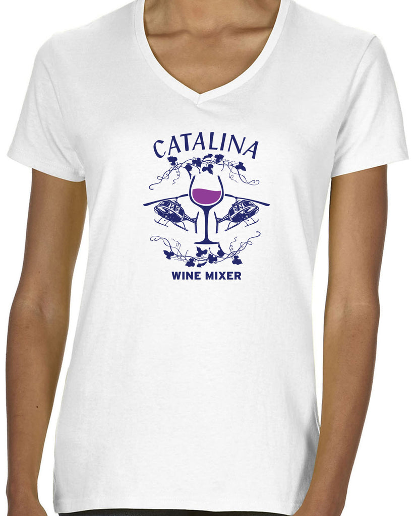 Catalina Wine Mixer Womens V-Neck Shirt Step Brothers Movie Prestige Worldwide Boats N Hoes College Party