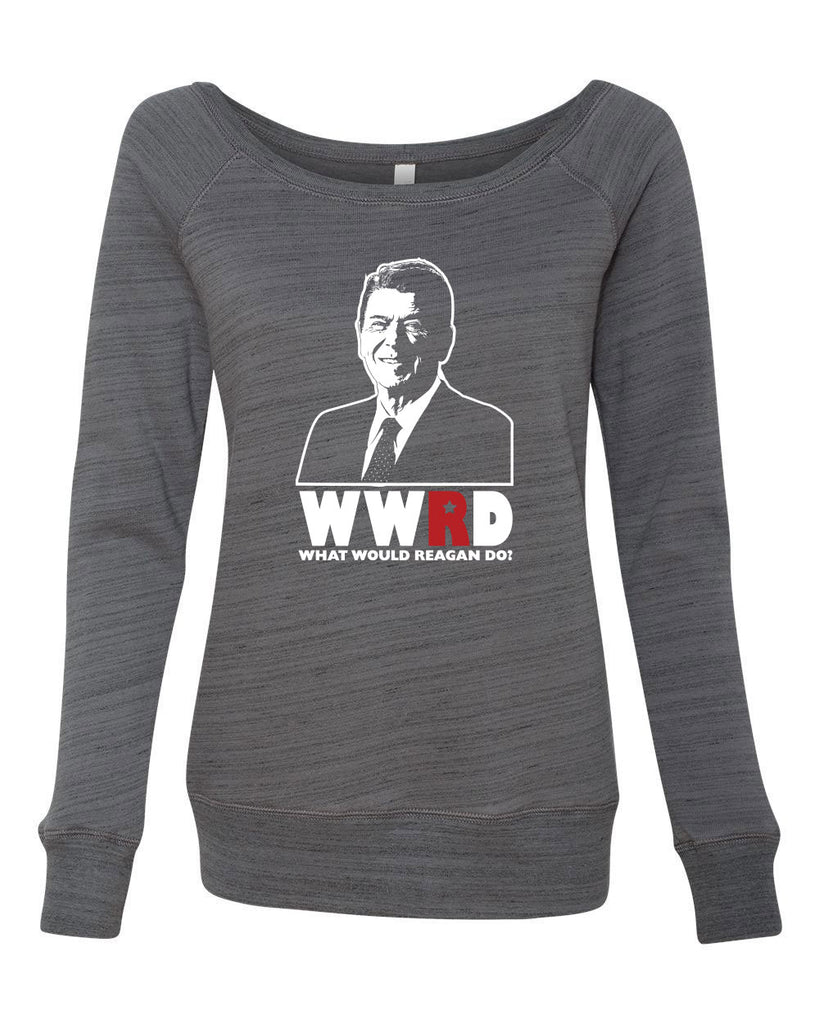 What Would Reagan Do? Bush 1984 Women Off the Shoulder Crew Sweatshirt election campaign rally president 80s party costume vintage retro
