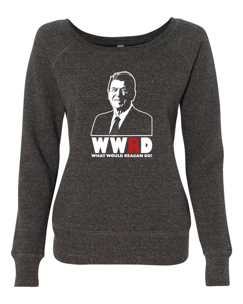 What Would Reagan Do? Bush 1984 Women Off the Shoulder Crew Sweatshirt election campaign rally president 80s party costume vintage retro