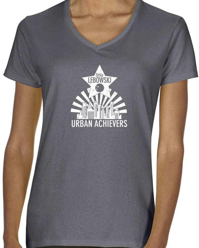 Little Lebowski Urban Achievers Womens V Neck Shirt The Big 90s Movie Stoner Dude Abides Bowling Party College