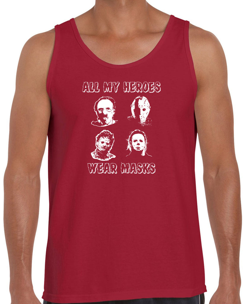 All My Heroes Wear Masks Tank Top Horror Scary Movie Halloween Costume Friday The 13th Texas Chainsaw M