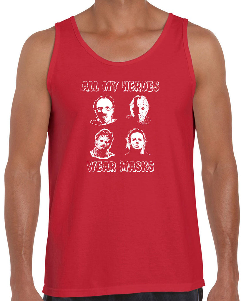 All My Heroes Wear Masks Tank Top Horror Scary Movie Halloween Costume Friday The 13th Texas Chainsaw M
