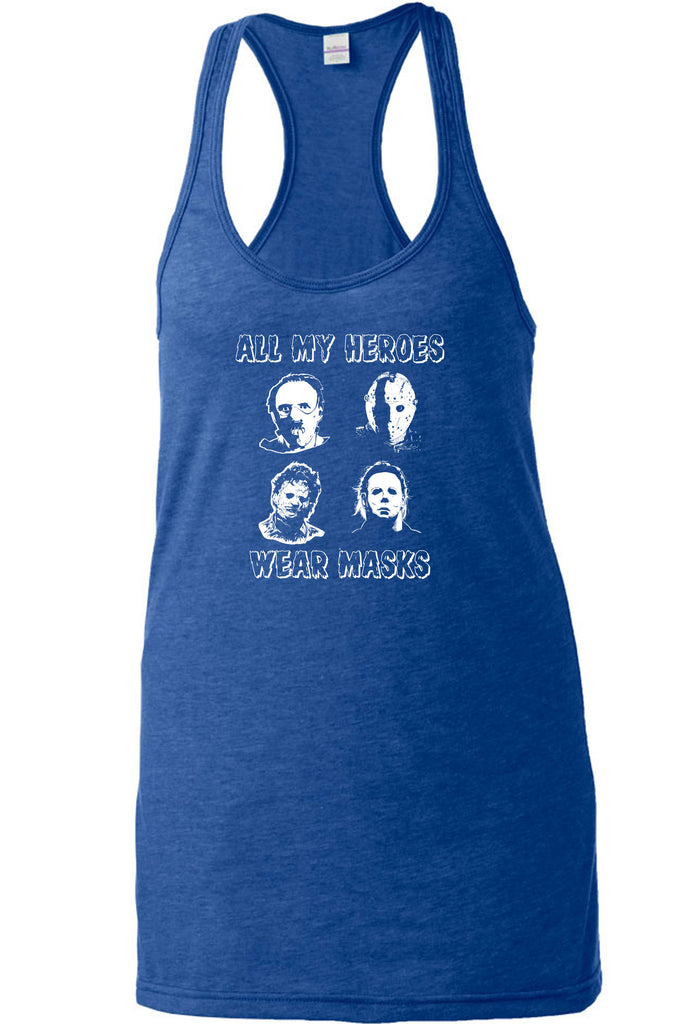 All My Heroes Wear Masks Racer Back Racerback Tank Top Horror Scary Movie Halloween Costume Friday The 13th Texas Chainsaw Massacre Costume