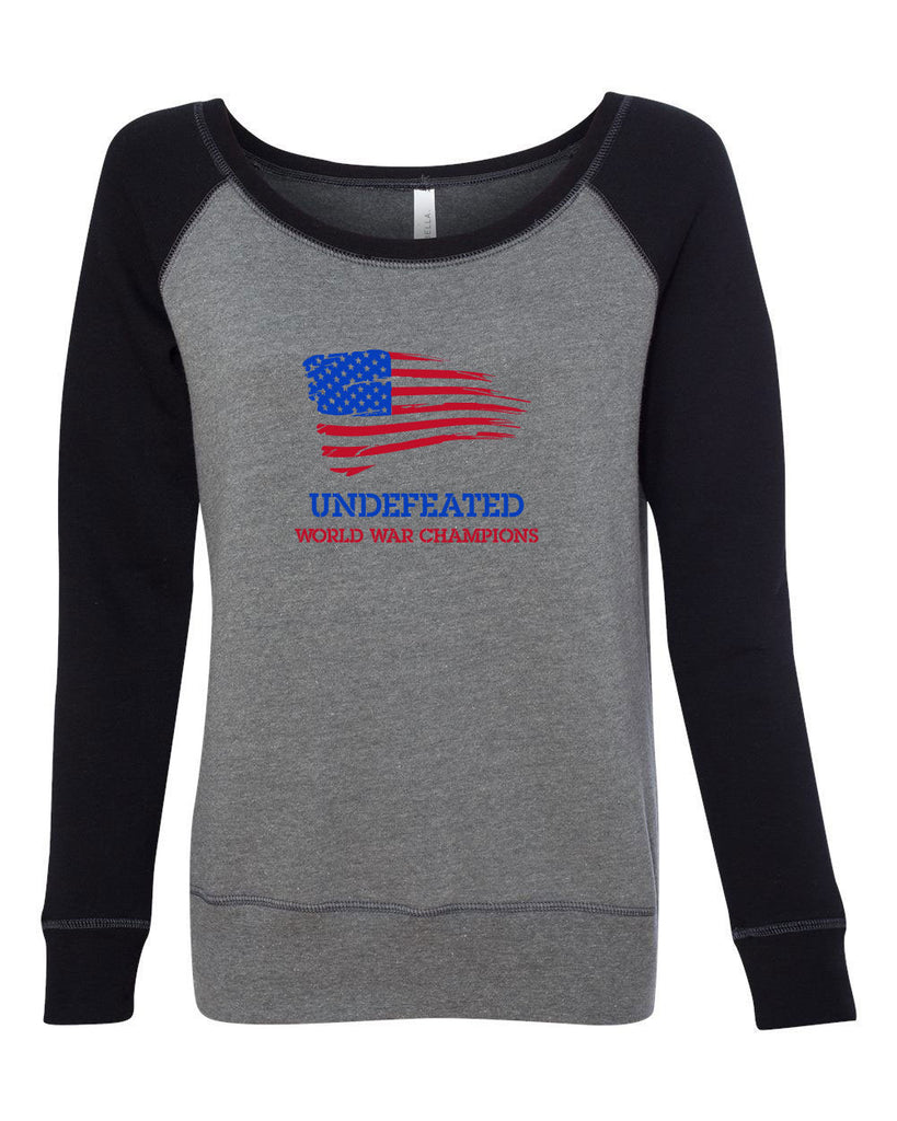 Undefeated World War Champions Off The Shoulder Sweatshirt Army Military Marines Back to Back Navy America USA Vintage Retro