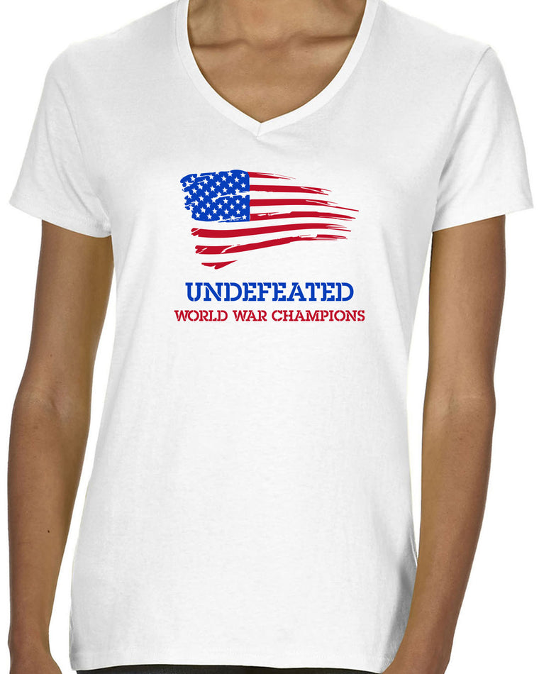 Women's Short Sleeve V-Neck T-Shirt - Undefeated World War Champion