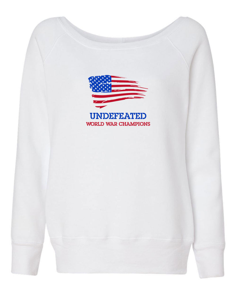 Undefeated World War Champions Off The Shoulder Sweatshirt Army Military Marines Back to Back Navy America USA Vintage Retro