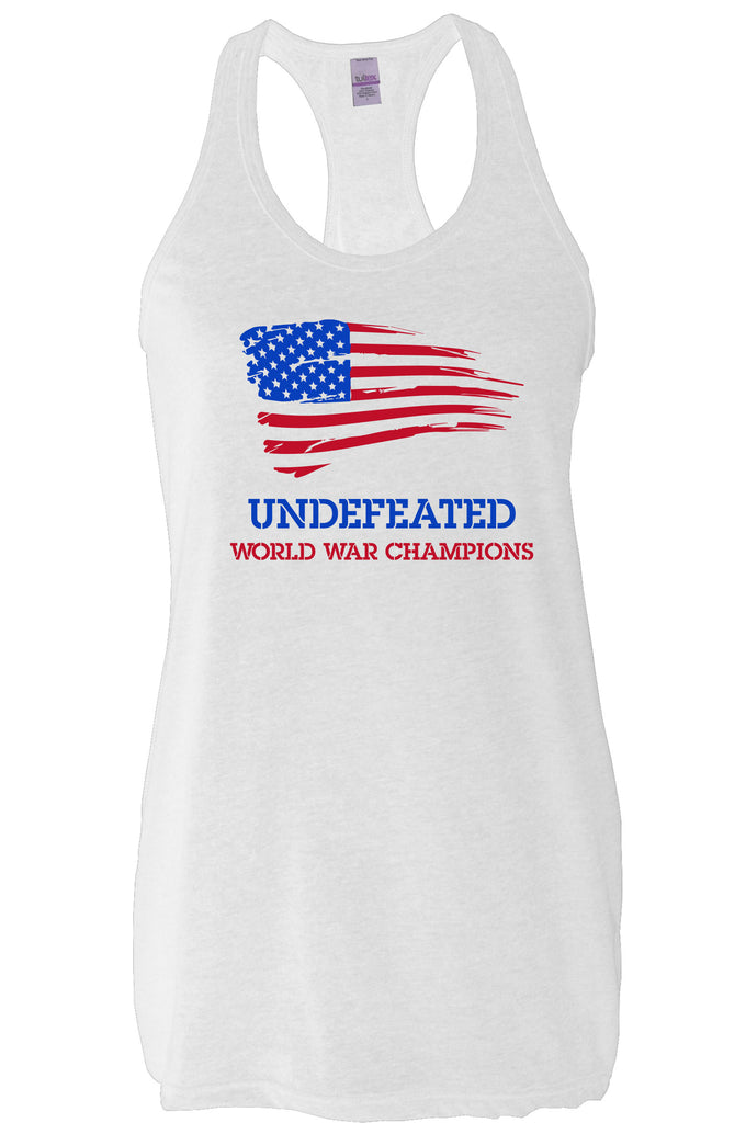 Undefeated World War Champions Womens Racer Back Racerback Tank Top Army Military Marines Back to Back Navy America USA Vintage Retro