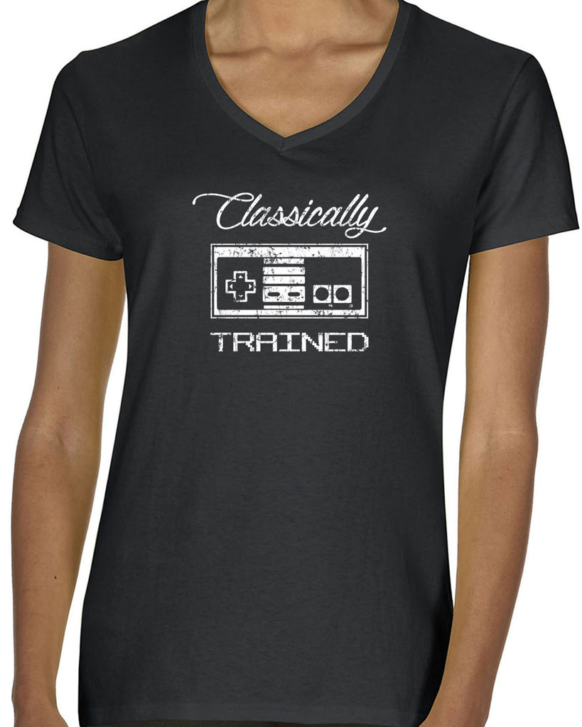 Classically Trained Womens V Neck Shirt Video Game Controller 80s Nintendo Noob Gamer Vintage Retro