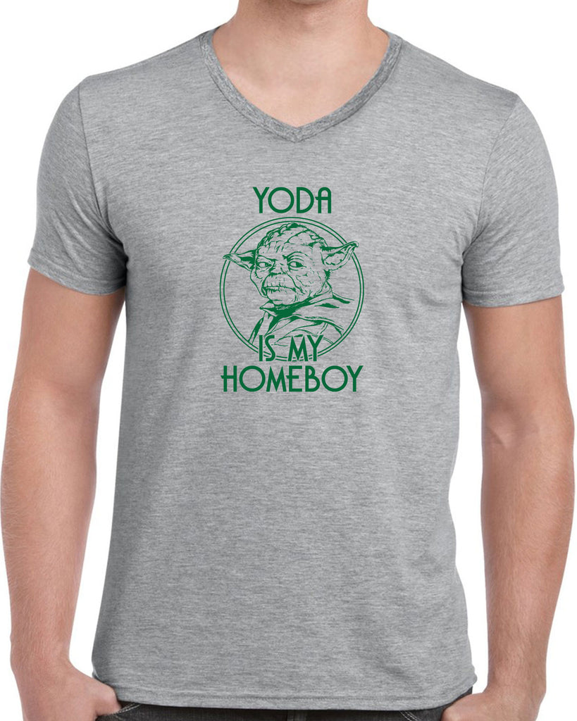 Yoda is my Homeboy Mens V Neck Shirt Jedi Star Wars Geek Nerd 80s Movie Lightsaber