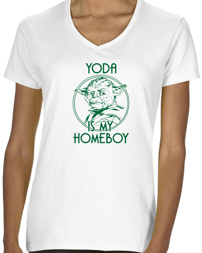 Yoda is my Homeboy Womens V Neck Shirt Jedi Star Wars Geek Nerd 80s Movie Lightsaber