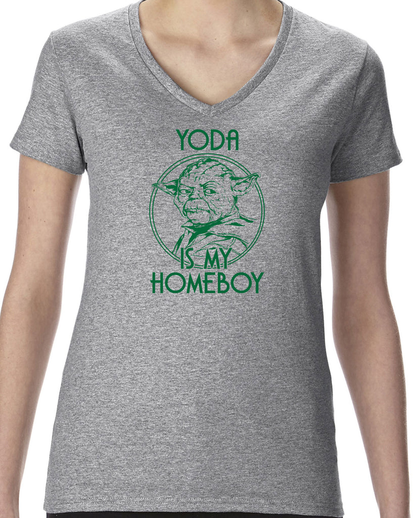 Yoda is my Homeboy Womens V Neck Shirt Jedi Star Wars Geek Nerd 80s Movie Lightsaber