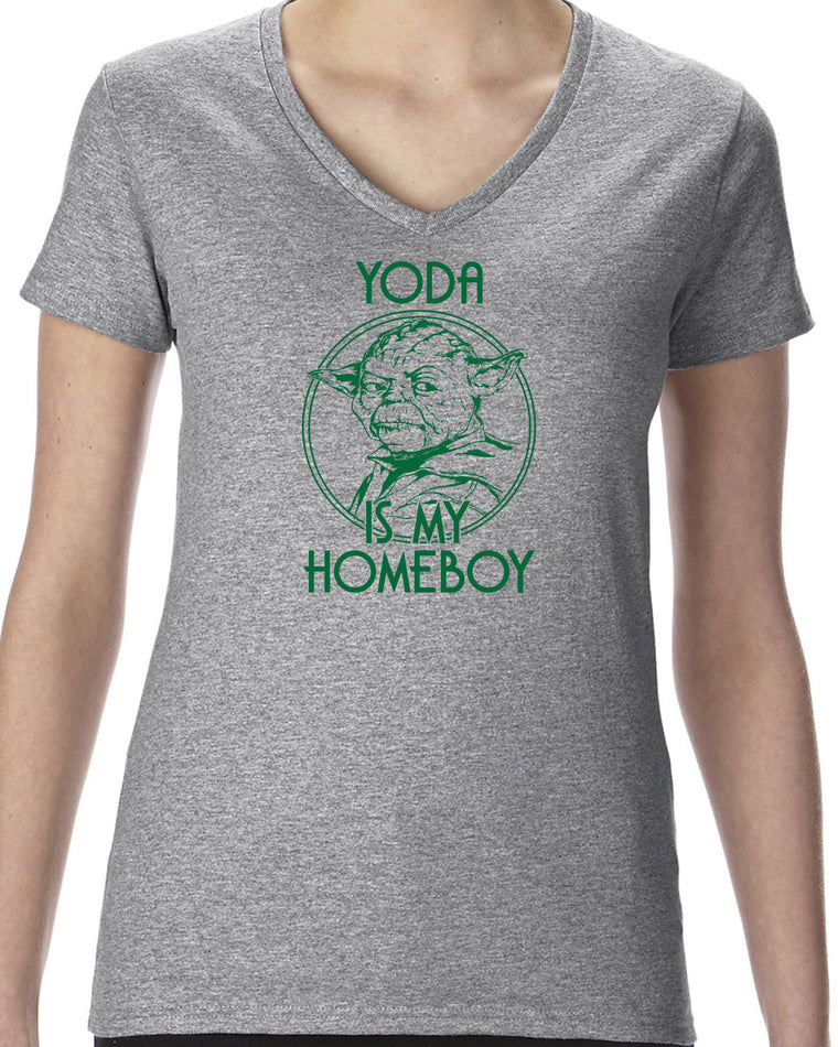 Women's Short Sleeve V-Neck T-Shirt - Yoda Is My Homeboy