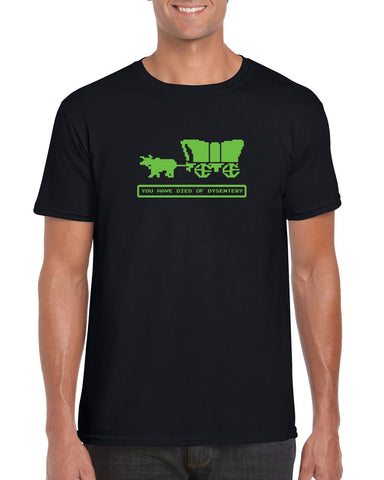 Died of Dysentery Mens T-Shirt Funny Video Computer Game Oregon Trail 80s Vintage Retro