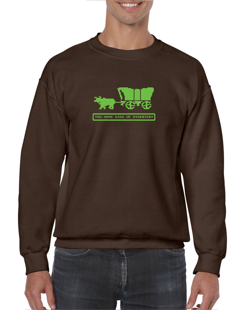 Died of Dysentery Crew Sweatshirt Funny Video Computer Game Oregon Trail 80s Vintage Retro