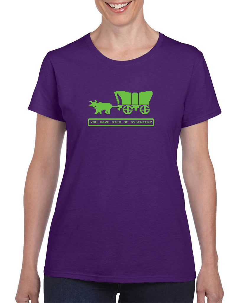 Died of Dysentery Womens T-Shirt Funny Video Computer Game Oregon Trail 80s Vintage Retro