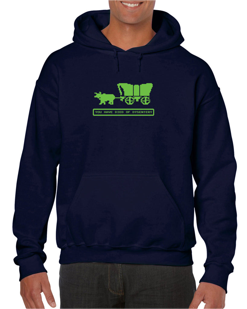 Died of Dysentery Hoodie Hooded Sweatshirt Funny Video Computer Game Oregon Trail 80s Vintage Retro