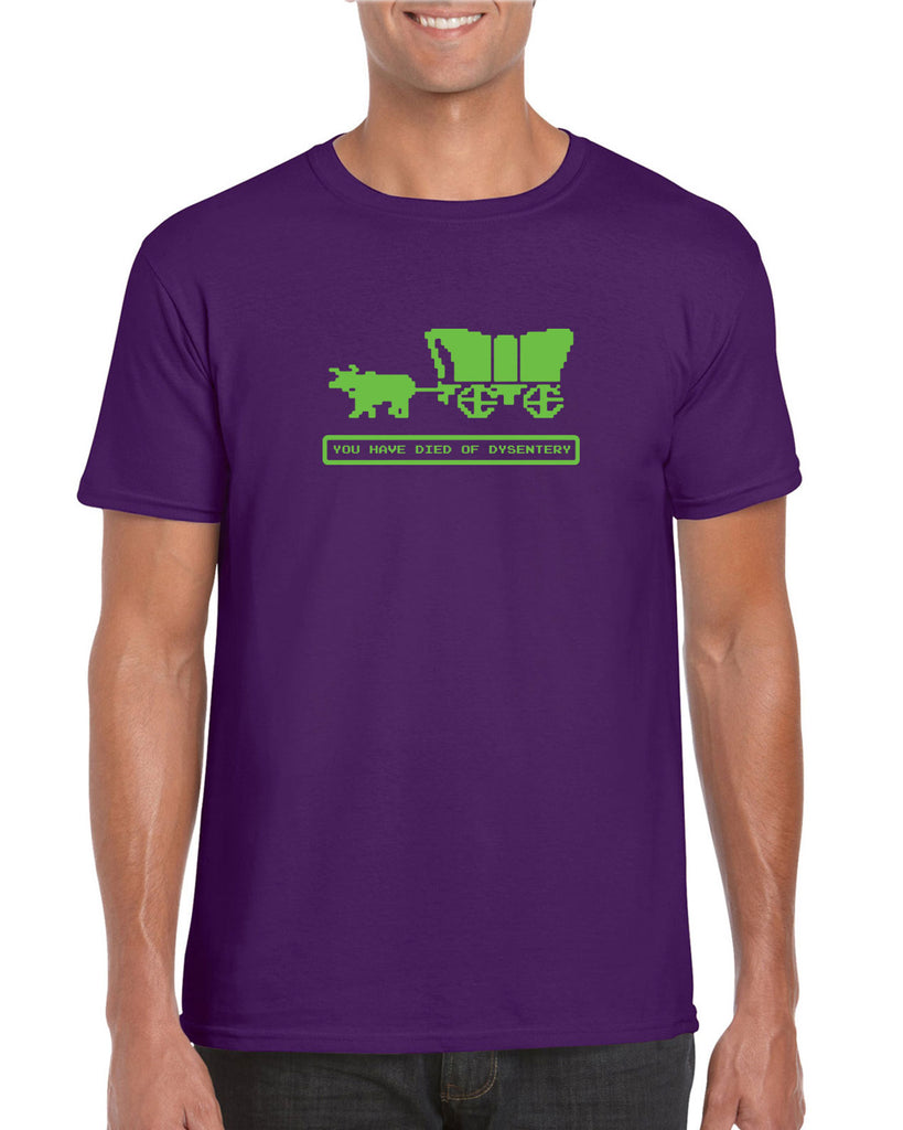Died of Dysentery Mens T-Shirt Funny Video Computer Game Oregon Trail 80s Vintage Retro
