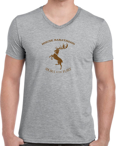 House Baratheon Mens V Neck Shirt Tv Show Game Of Thrones Storm Lands Westeros Kings Landing Stag Vintage Retro