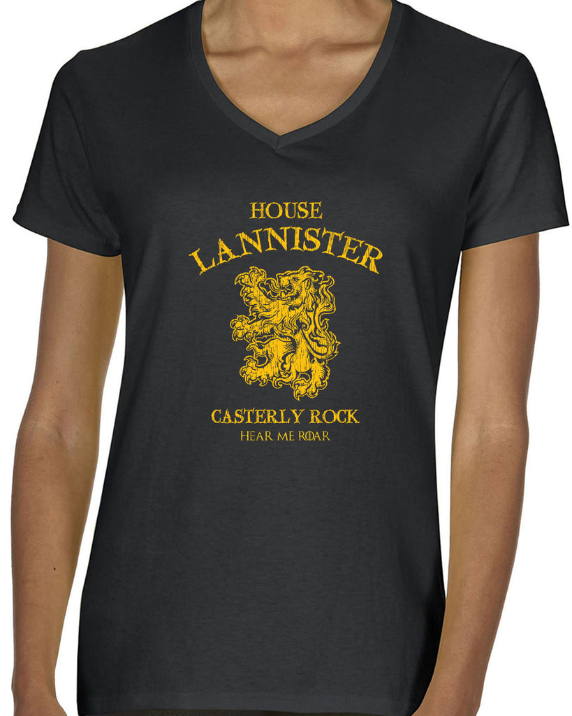 House Lannister Mens Womens V-neck Short Sleeve T-Shirt funny games of thrones casterly rock tywin tyrion westeros castle king golden lion sigil
