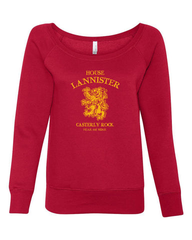 House Lannister Womens Off the Shoulder Womens Crew Sweatshirt funny games of thrones casterly rock tywin tyrion westeros castle king golden lion sigil