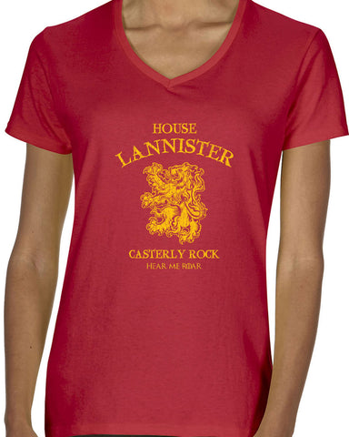 House Lannister Mens Womens V-neck Short Sleeve T-Shirt funny games of thrones casterly rock tywin tyrion westeros castle king golden lion sigil