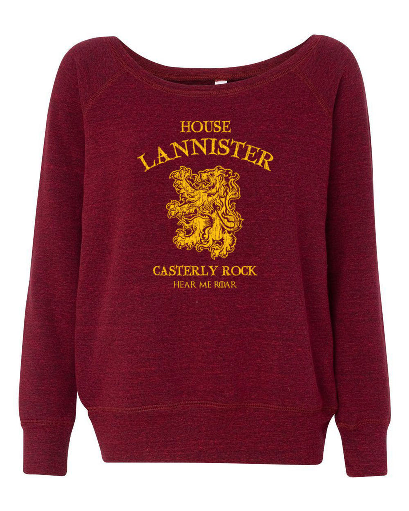 House Lannister Womens Off the Shoulder Womens Crew Sweatshirt funny games of thrones casterly rock tywin tyrion westeros castle king golden lion sigil