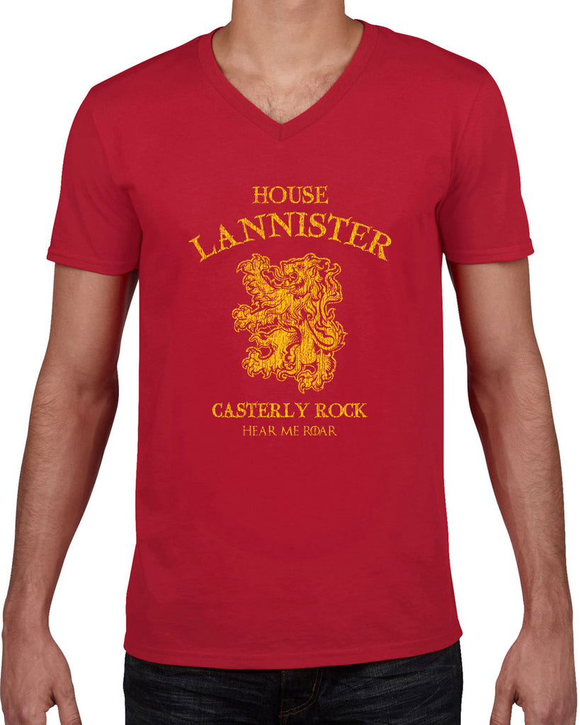 House Lannister Mens V-Neck T-shirt  funny games of thrones casterly rock tywin tyrion westeros castle king golden lion sigil