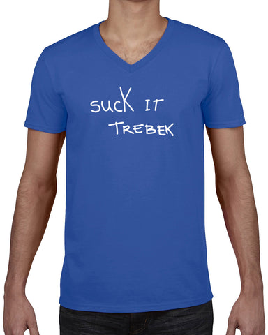 Suck It Trebek Mens V Neck Shirt Funny Gameshow Jeopardy Alex Trebek Tribute Saturday Night Live Vintage Retro