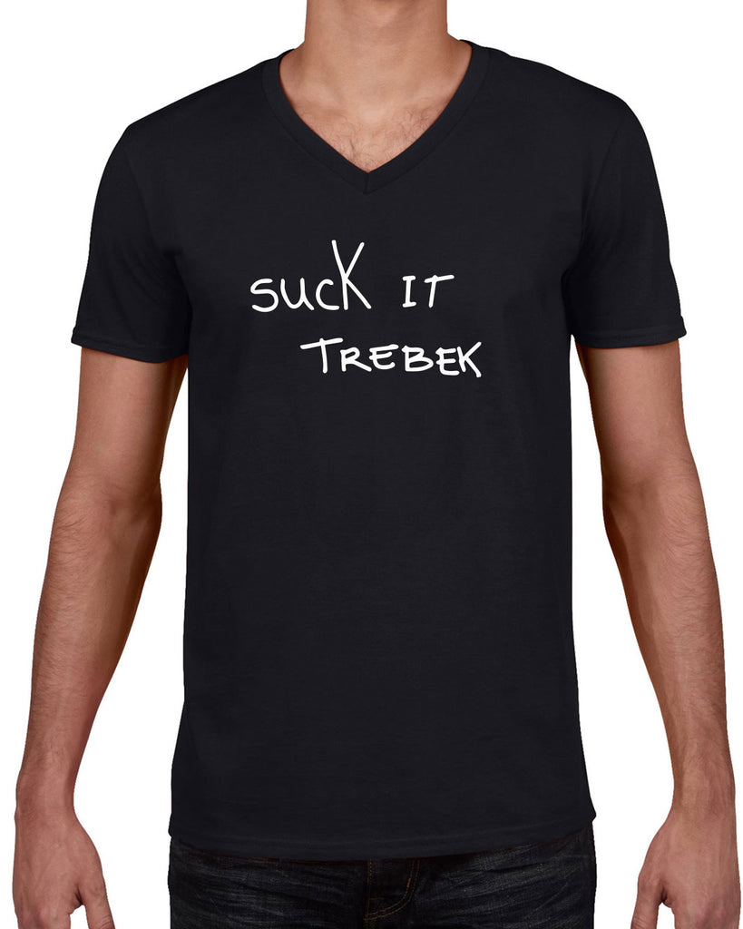 Suck It Trebek Mens V Neck Shirt Funny Gameshow Jeopardy Alex Trebek Tribute Saturday Night Live Vintage Retro