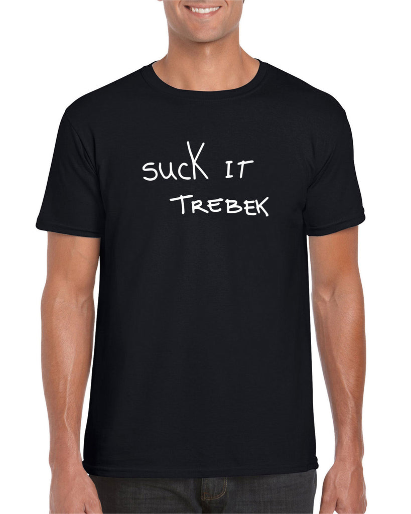 Suck It Trebek Mens T-Shirt Funny Gameshow Jeopardy Alex Trebek Tribute Saturday Night Live Vintage Retro