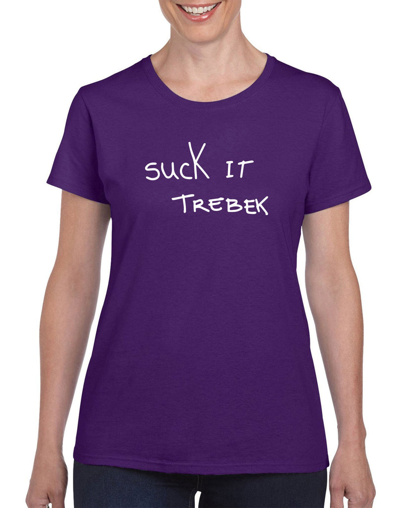 Suck It Trebek Womens T-Shirt Funny Gameshow Jeopardy Alex Trebek Tribute Saturday Night Live Vintage Retro