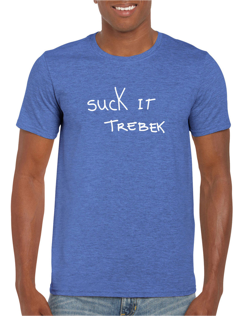 Suck It Trebek Mens T-Shirt Funny Gameshow Jeopardy Alex Trebek Tribute Saturday Night Live Vintage Retro