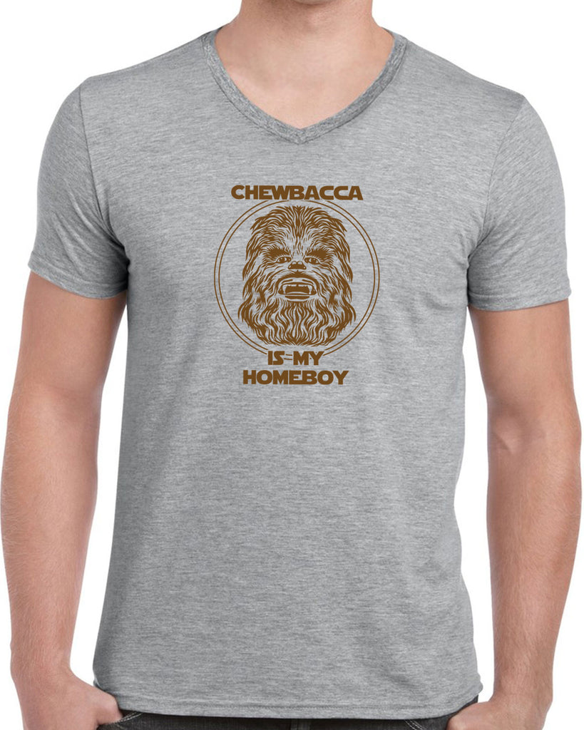 Chewbacca Is My Homeboy Mens V Neck Shirt Wookiee Star Wars Geek Nerd 80s Movie Sci Fi Jedi Han Solo